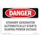 Signmission OSHA Sign, 10" Height, Rigid Plastic, Standby Generator Automatically Starts During, Landscape OS-DS-P-1014-L-1946 - alternate 1